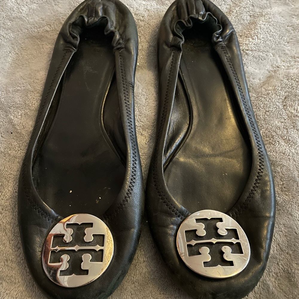 Tory Burch Black & Silver Ballet Slippers/Flats